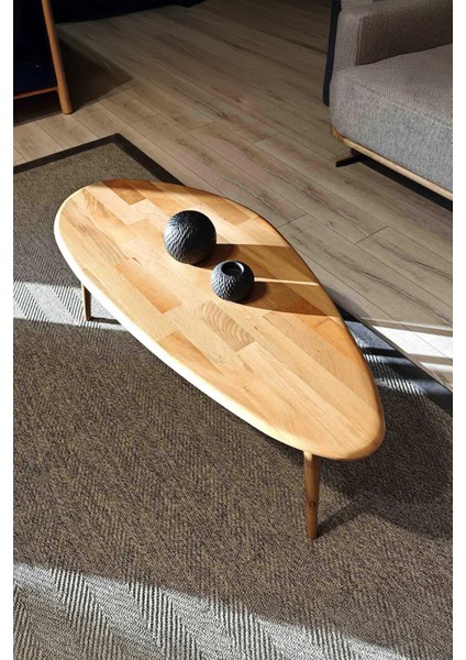 Doğal Ahşap Asimetrik Orta Sehpa – Oval Tasarım, Iskandinav Stili