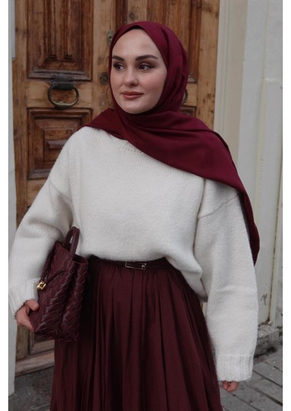 Aleyna Atalar'ın Tercihi C Desen Monogram Pamuk Ipek Şal Koyu Bordo fiyatları