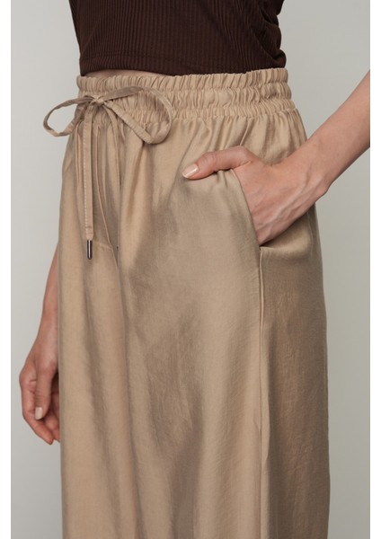 Kadın Düz Renk Beli Lastikli Bol Paça Pantolon fırsatları