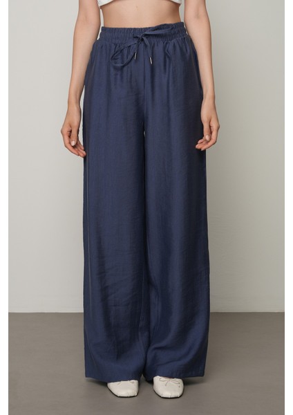 Kadın Düz Renk Beli Lastikli Bol Paça Pantolon