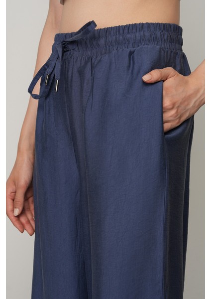Kadın Düz Renk Beli Lastikli Bol Paça Pantolon modelleri