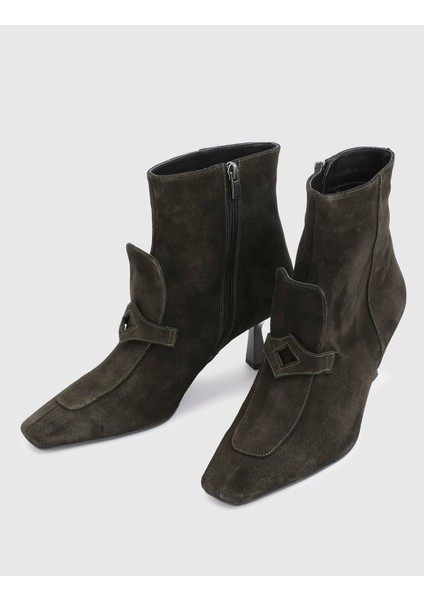 Tufty Hakiki Süet Deri Haki Kadın Topuklu Bot fiyatları