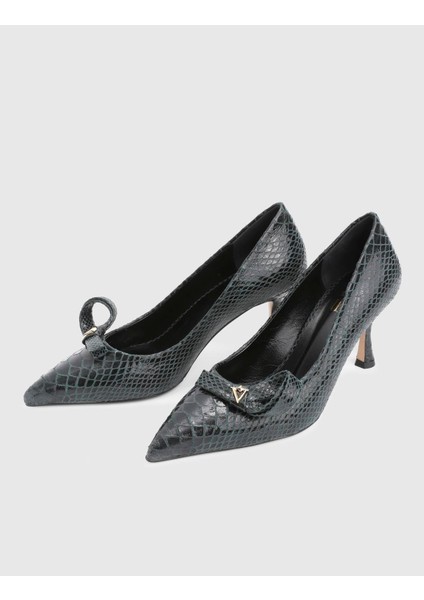 Merisa Hakiki Basklı Deri Yeşil Kadın Topuklu Ayakkabı fiyatları