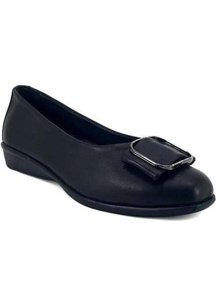 101 Günlük Hakiki Deri Yumuşak Kadın Babet-Siyah