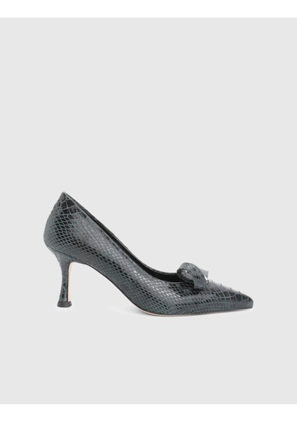 Merisa Hakiki Basklı Deri Yeşil Kadın Topuklu Ayakkabı modelleri