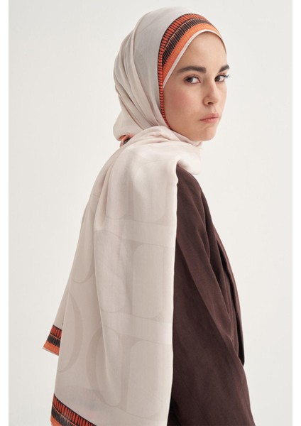 Side Monogram Floş Şal Krem