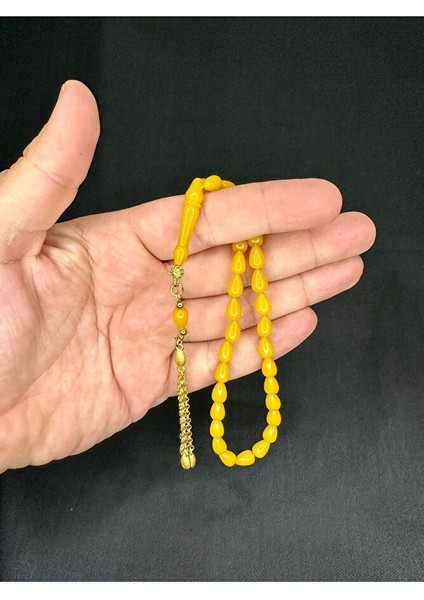 Sıkma Kehribar Tesbih Damla Kesim Küçük Boy Sarı Renk 6mm x 9mm T-539 indirimleri