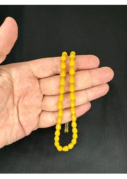 Sıkma Kehribar Tesbih Damla Kesim Küçük Boy Sarı Renk 6mm x 9mm T-539