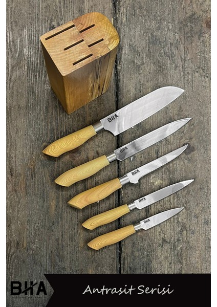 Beş Parça Mutfak Bıçak Seti Standlı Bej