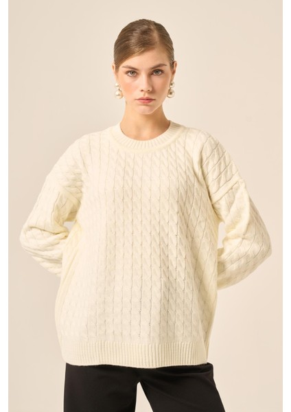 Kadın Saç Örgü Kazak Ekru 20882