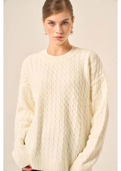 Kadın Saç Örgü Kazak Ekru 20882 modelleri