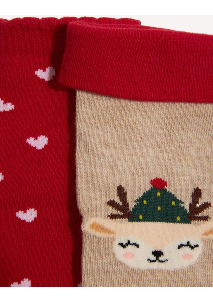 Kız Bebek Yılbaşı Temalı Dikişsiz 2'li Pamuklu Uzun Çorap G3992A5NS modelleri