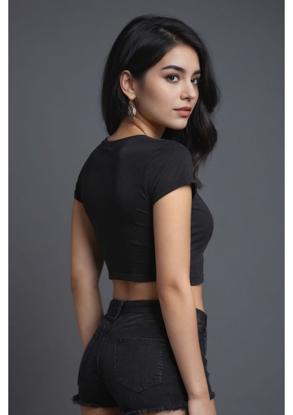 Cute Little Monsters Baskılı Siyah Crop Top fiyatları