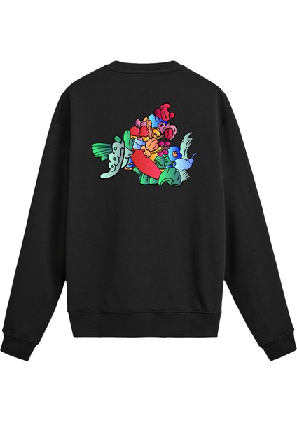 Sırt Baskılı Renkli Soyut Sweatshirt
