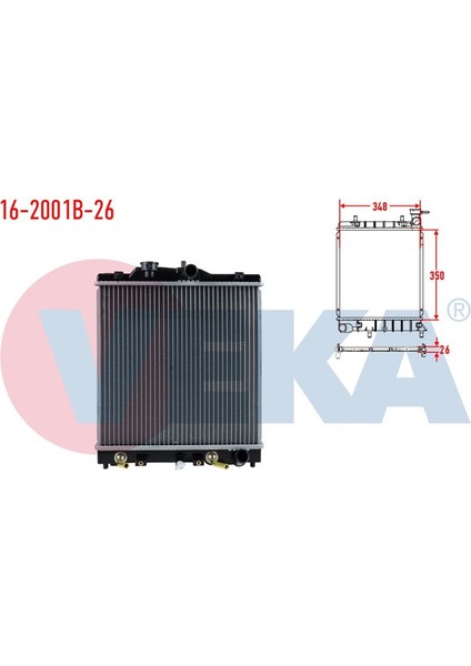 VEKA-16-2001B-26 - Su Radyatoru Brazıng Honda Cıvıc Vı 1.6i A-T Ac+/- Kalınlık 26MM 1995-2001