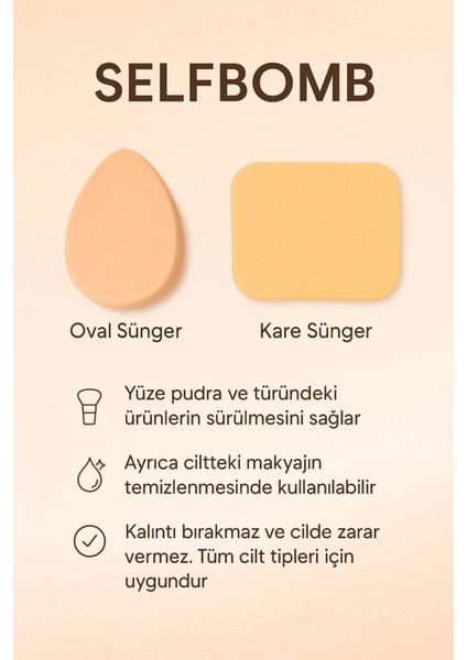 Oval & Kare Makyaj Süngeri Seti – Islak Kuru Kullanıma Uygun, Pürüzsüz Uygulama