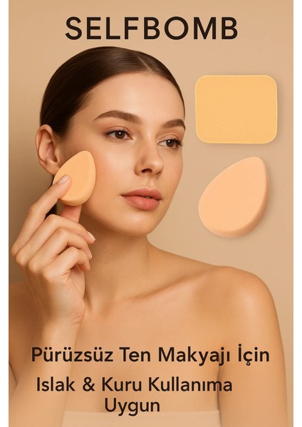 Oval & Kare Makyaj Süngeri Seti – Islak Kuru Kullanıma Uygun, Pürüzsüz Uygulama