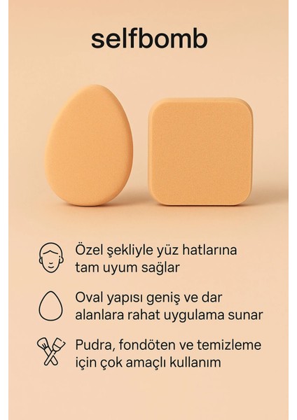 Oval & Kare Makyaj Süngeri Seti – Islak Kuru Kullanıma Uygun, Pürüzsüz Uygulama