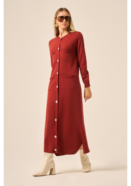 Ftz Kadın Cep Detaylı Elbise Kiremit 20889 modelleri