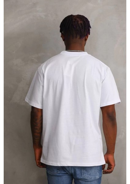 Unisex Baskılı Oversize T-Shirt - Beyaz fiyatları