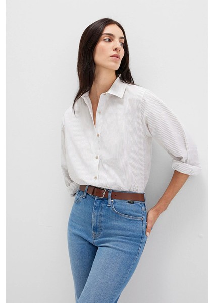 Kadın Çizgili Beyaz Gömlek 1211292-83980
