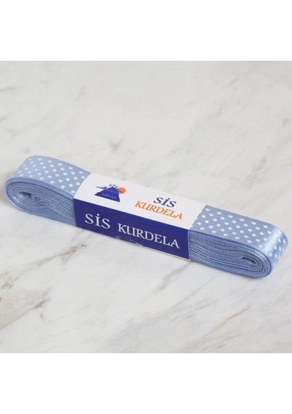 Leyloş Crafts 2cm 10 mt Mavi Saten Puantiyeli Kurde
