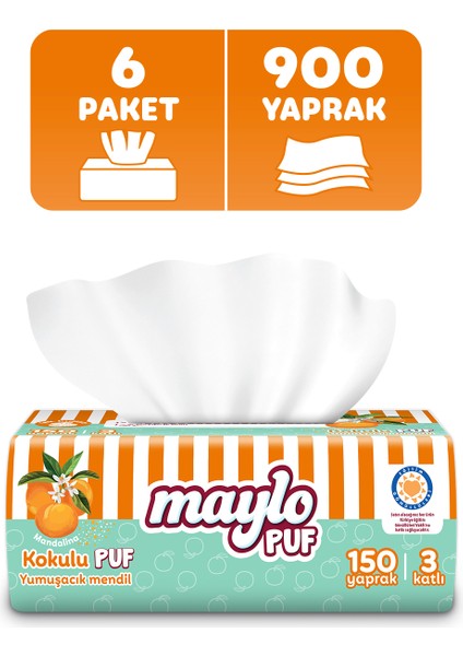 Mandalina Kokulu Çek Kullan Puf Mendil 150 Yaprak x 6 Paket