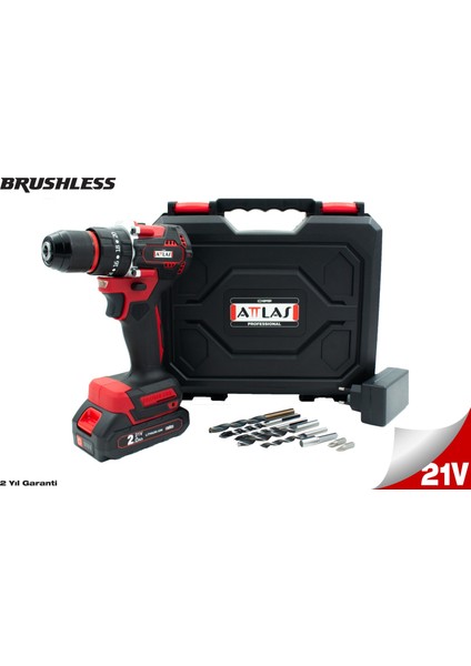 Atb 21 BLPD-201C 21V 2.0AH Tek Akülü Kömürsüz Darbeli Matkap L-Boxx Çantalı + 8 Parça Uç Seti