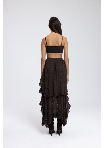 Mireya Asimetrik Kahve Dantel Etek indirimleri