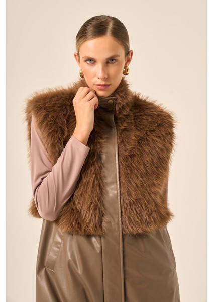 Bayan Pelüs Detay Deri Yelek Kahve 31243 fiyatları