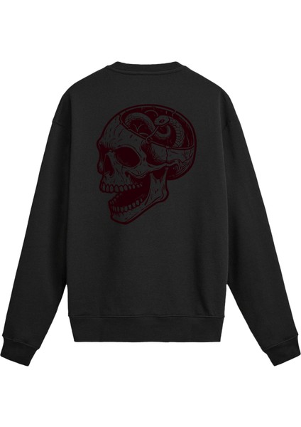 Sırt Baskılı Yılanlı Kurukafa Tasarımlı Sweatshirt