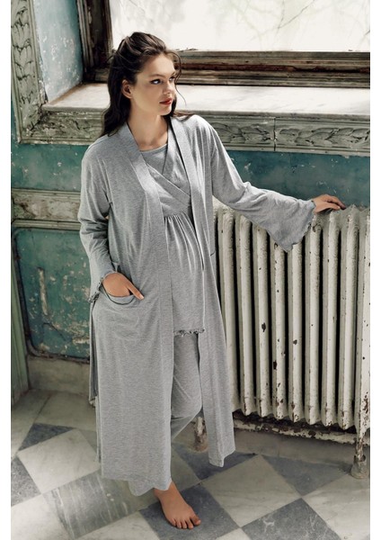 Kadın Uzun Kollu Esnek Pamuklu Hamile Sabahlık Pijama TAKIMI13300 indirimleri