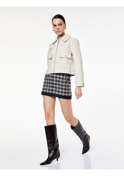 Uzun Kollu Fermuar Detaylı Cepli Crop Kaşe Ceket fiyatları