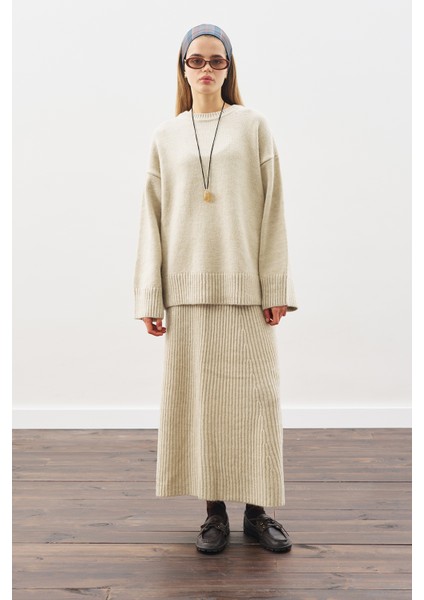 Triko Kloş Etek Bej