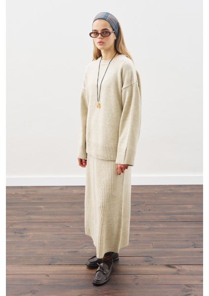 Triko Kloş Etek Bej modelleri