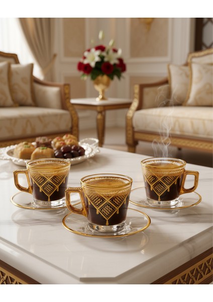 6'lı Türk Kahve Fincan Seti Filistin Kefiyesi Nakışlı 12 Parça T00002 fiyatları