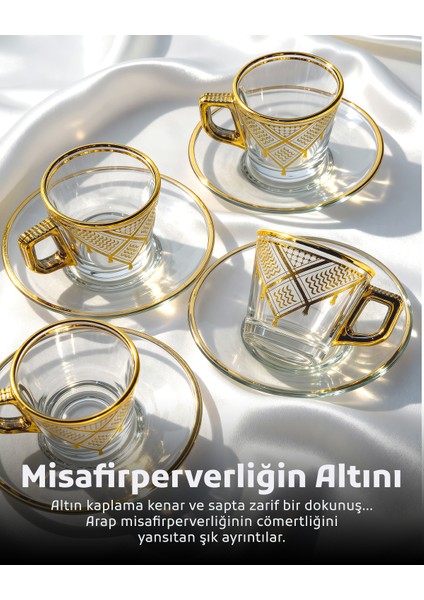 6'lı Türk Kahve Fincan Seti Filistin Kefiyesi Nakışlı 12 Parça T00002 fırsatları