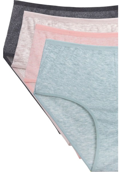 4'lü Yeni Seri Renkli Yüksek Bel Fitilli Ribana Bato Külot Gri Pudra Şeftali Yeşil