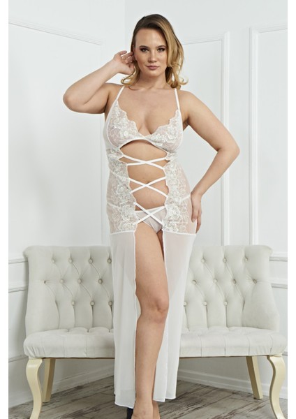 Kadın Şık Fantezi Uzun Büyük Beden Elbise Gecelik Harness - Meleners