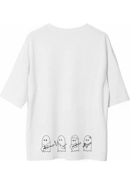 Unisex Bisiklet Yaka Baskılı Oversize T-Shirt - Beyaz fiyatları