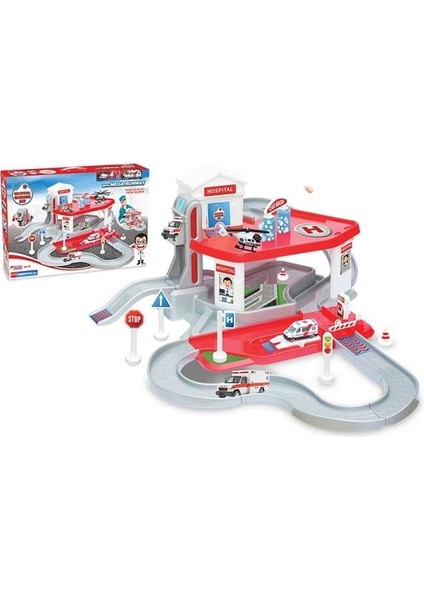 Oyuncak Iki Katlı Hastane Garaj Set ve Mega Pisti 03347