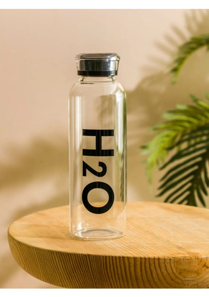 H2O 1 Lt Borosılıkat Cam Matara Isıya Dayanıklı Büyük Boy Matara