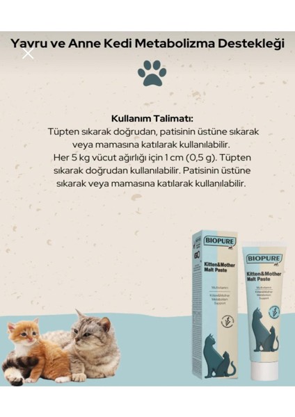 Yavru ve Anne Kedi Için Multivitamin ve Metabolizma Desteği - Biopure Malt Paste (100 G) fırsatları