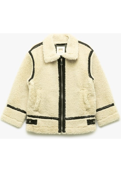 Uzun Kollu Gömlek Yaka Cepli Peluş Ceket