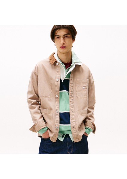 Oversized Fit Corduroy Collar Erkek Pembe Ceket.afe