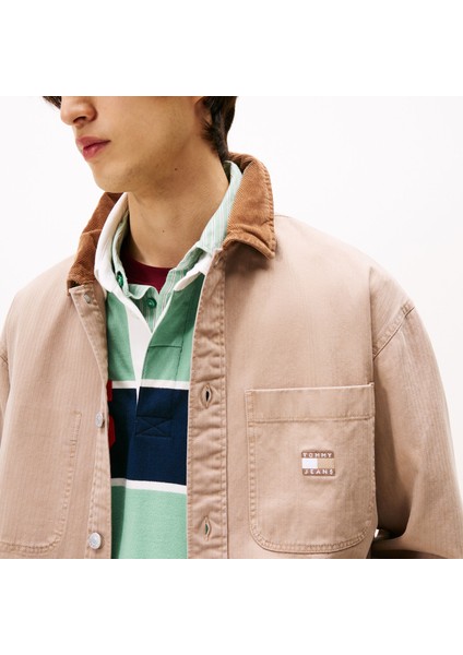 Oversized Fit Corduroy Collar Erkek Pembe Ceket.afe indirimleri