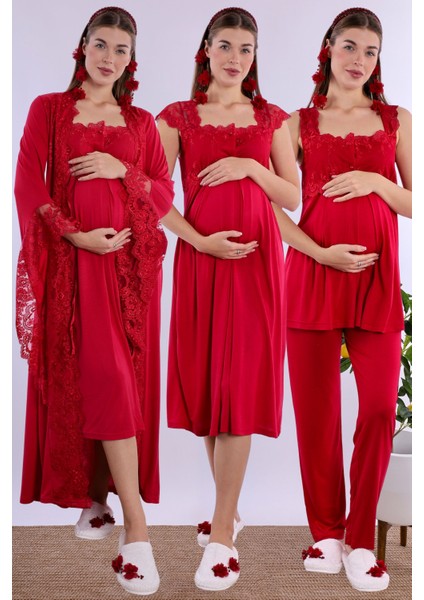 Vişne Dantelli Hamile Lohusa Set
