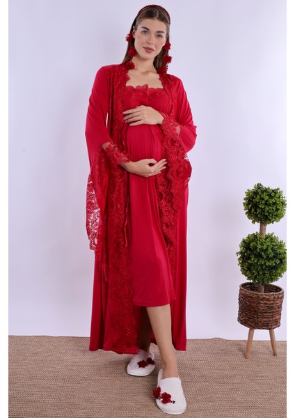 Vişne Dantelli Hamile Lohusa Set modelleri