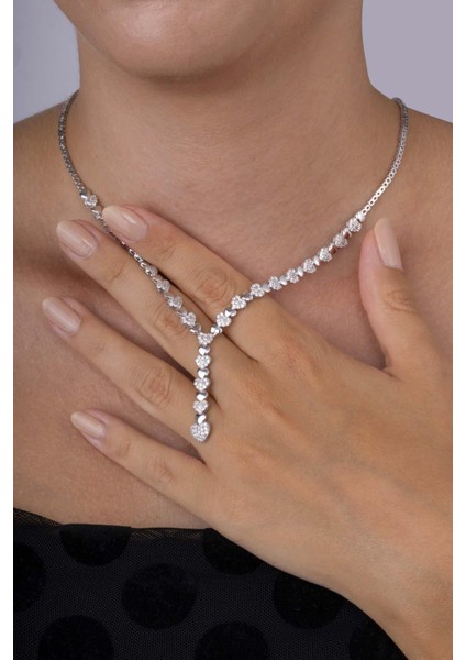 Rodyum Kaplama 925 Ayar Gümüş Kalpli Süzme Su Yolu Gümüş Kolye