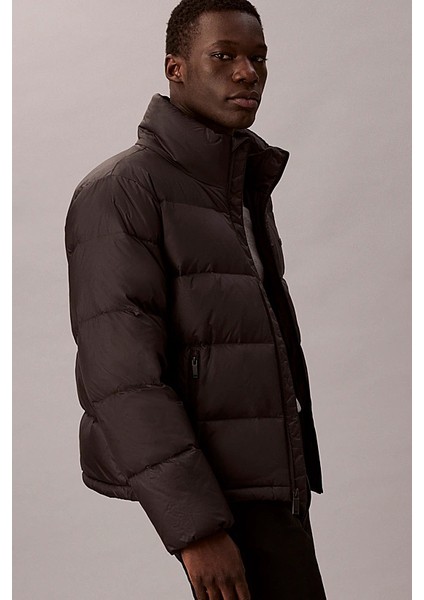 Erkek Regular Fit Dik Yaka Aplike Logolu Şişme Mont - Siyah fiyatları